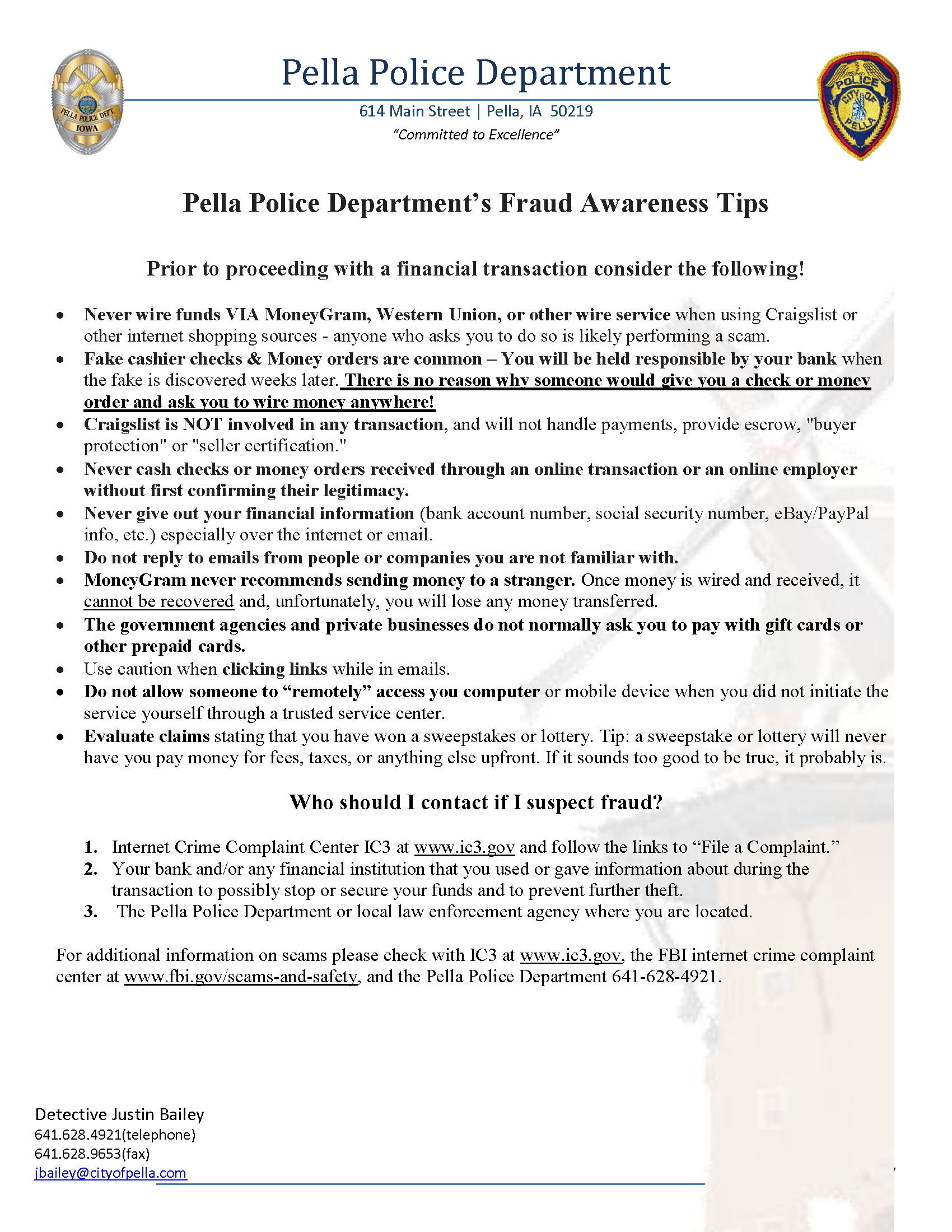 Pella Police Dept Fraud Tips Page 1