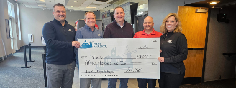 Marion County Bank Supports Pella Cinemas Renovation with $15,000 Donation